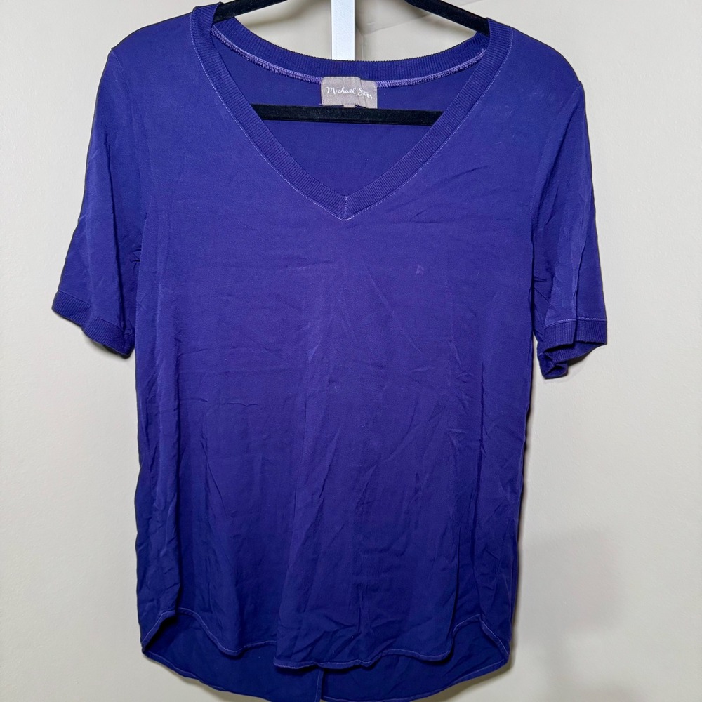 Michael Stars Navy Blue V-Neck Short Sleeve Split‎ Tulip Back T-Shirt Small